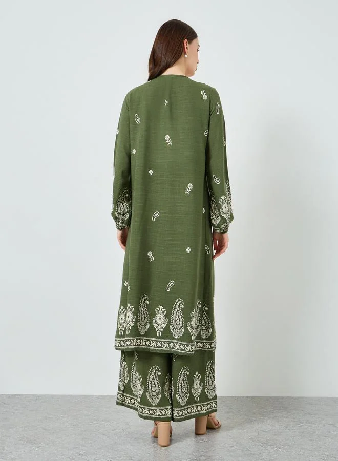 Styli  Women Paisley Print Kimono and Pants Co-Ords for Women | Best Price UAE